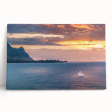 Black and white photograph of Kauai's coast on stretched canvas, ideal for kitchen wall art.
