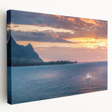Lush Hawaiian landscape on large stretched canvas, with vivid green and blue tones, suitable for kitchen wall art.
