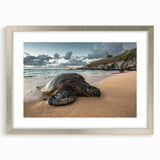 Textured abstract art print depicting a vibrant Maui landscape on a silver-framed mat, ideal for bedroom art.