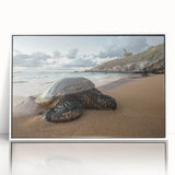 Framed acrylic print of a Maui beach scene in art deco style, with pastel colors.