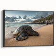 Black and white framed canvas of Maui landscape with vintage poster art style, ideal for bedroom decor.