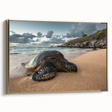 Framed canvas depicting a vintage-style landscape of Maui with a black and gold color palette, suitable for bedroom wall art.