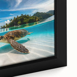 Textured black wall art depicting Oahu's coastline in vibrant colors on a framed canvas, suited for a large living room.