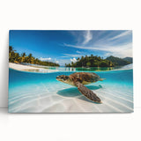 Black and white photograph of Oahu, Hawaii, on stretched canvas, ideal for kitchen wall art.