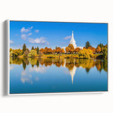 Vintage poster art of Idaho scenery on framed canvas, featuring colorful art in a large format, ideal for living room decor.