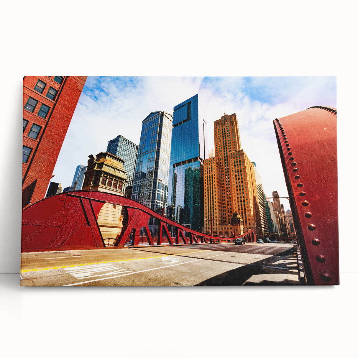 Black and white stretched canvas featuring a large Chicago skyline, ideal for kitchen wall art or bedroom decor.