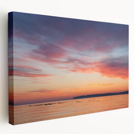 Large canvas print of Lake Michigan with soft blue and gray tones, suitable for kitchen wall art.