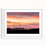 Abstract art print of Iowa scenery in muted earth tones on a framed white mat, suitable for dining room decor.