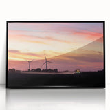 Large abstract wall art depicting a vibrant Iowa landscape in mid-century modernist style, acrylic framed in black.