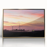 Mid-century modernist Iowa scenery in gold framed acrylic, ideal for modern art wall decor.