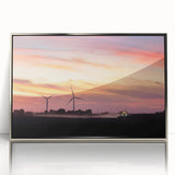 Mid-century modernist art depicting an Iowa landscape in muted earth tones on a framed acrylic print.