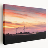 Side view of a stretched canvas featuring a serene Iowa landscape in soft green and blue tones.