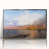 Mid-century modernist art depicting Kansas scenery in muted earth tones on a framed acrylic panel.