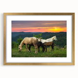 Extra large abstract art print of a textured Kentucky scenery in muted earth tones, framed in gold.