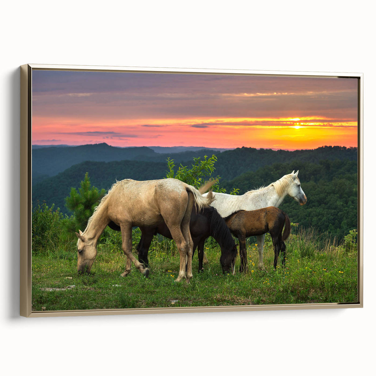 Framed canvas of a vintage-style Kentucky landscape in muted earth tones, ideal for bedroom wall art.