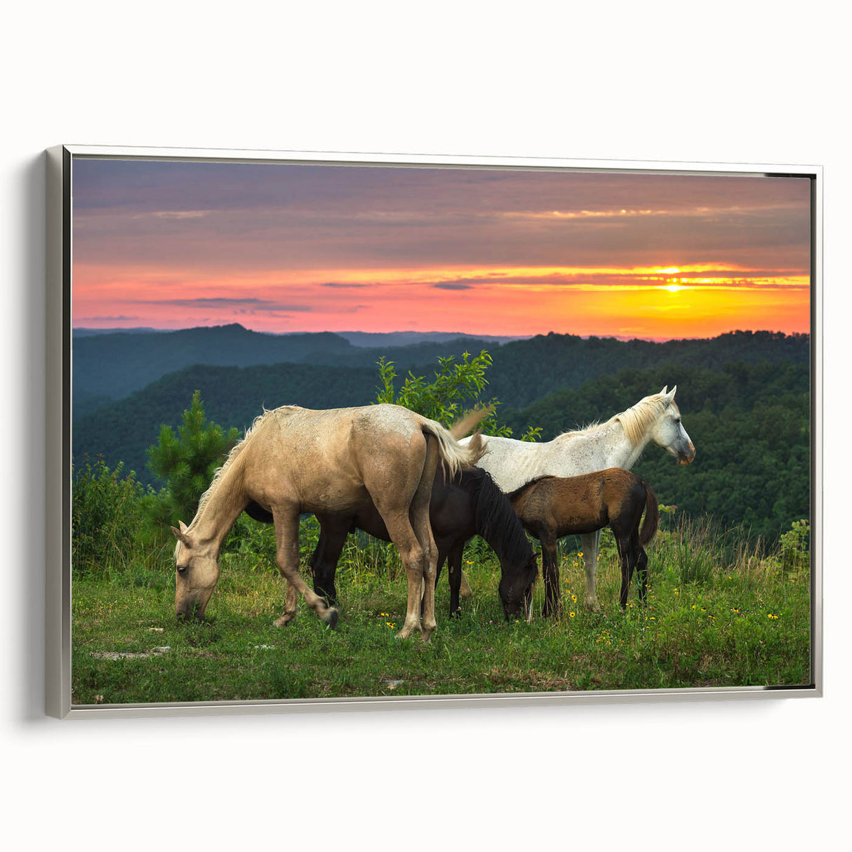 Framed canvas of a Kentucky landscape featuring colorful art in a vintage poster style.