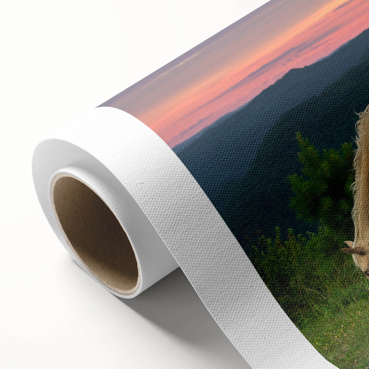 Art Deco-style poster of Kentucky scenery on rolled canvas, featuring muted blue and green tones.
