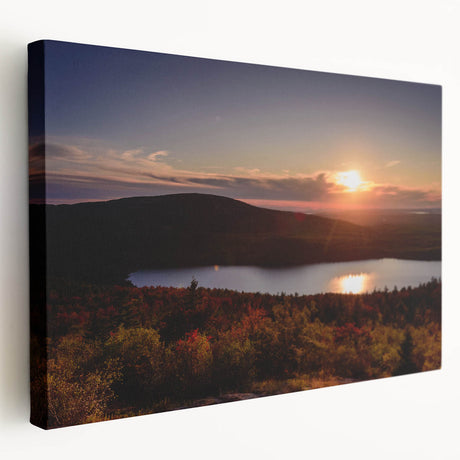 Acadia National Park scenery on stretched canvas, featuring a coastal landscape with muted earth tones.