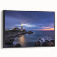 Black and white framed canvas of a Maine landscape, ideal for bedroom wall art.