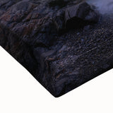 Large art depicting a black and white landscape of Maine on stretched canvas, suitable for bedroom wall decor.