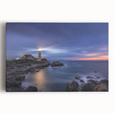 Black and white photograph of a serene Maine landscape on large stretched canvas, suitable for kitchen wall art.