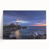 Black and white photograph of a Maine coastline on large stretched canvas.