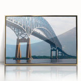 Framed acrylic print of Baltimore skyline in gold and blue tones, ideal for modern art wall decor.