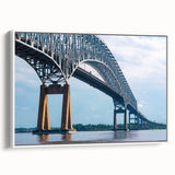 Framed canvas of vintage poster art featuring the Baltimore skyline in colorful hues, ideal for living room decor.