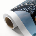 Art deco poster depicting Baltimore skyline on rolled canvas, in pastel shades, perfect for nursery wall art.