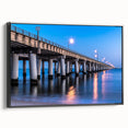 Black and white landscape art of Chesapeake Bay on framed canvas, suitable for bedroom decor.