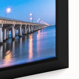 Extra large framed canvas depicting the Chesapeake Bay in textured black with colorful accents, ideal for living room decor.
