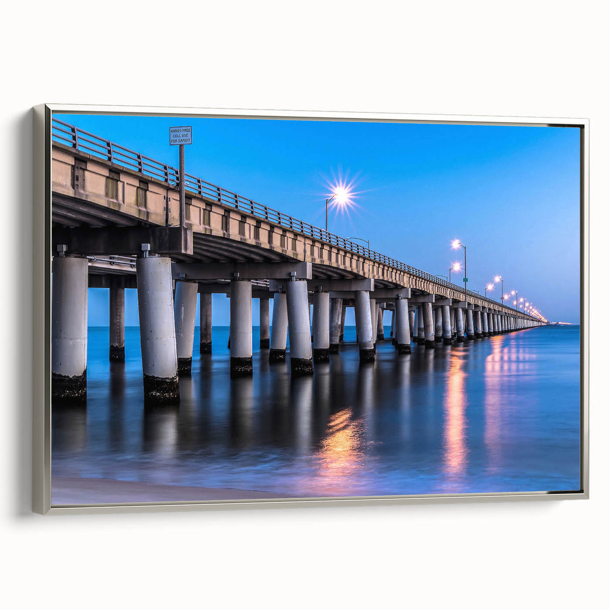 Framed canvas of a vintage-style Chesapeake Bay landscape, featuring colorful art on a black background.