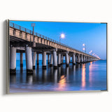 Framed canvas of a vintage-style Chesapeake Bay landscape, featuring colorful art on a black background.