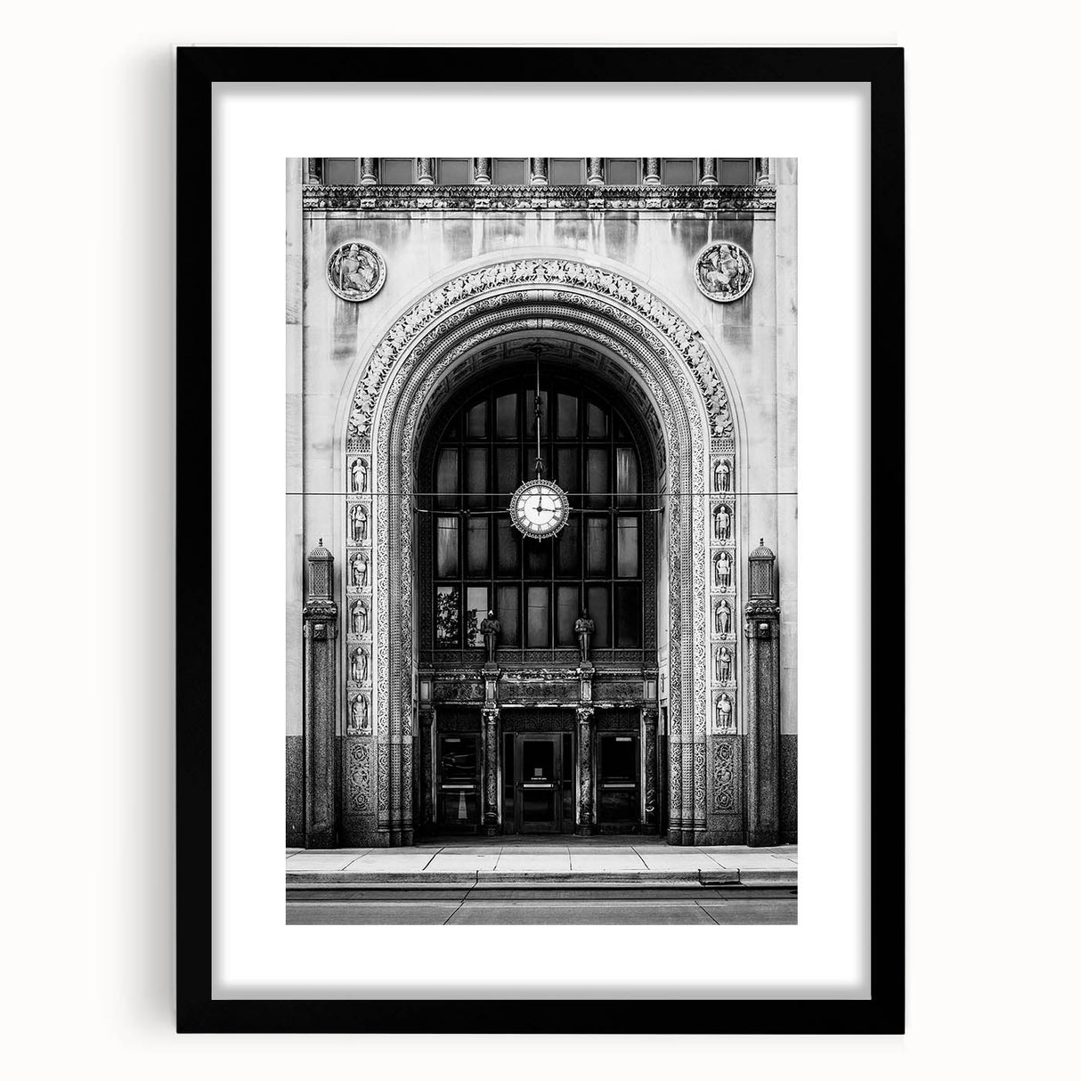 Extra large abstract art print of Detroit skyline with vibrant, textured colors on a framed black mat.
