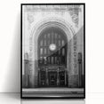 Large abstract wall art depicting Detroit skyline in muted gray and blue tones on a framed acrylic.