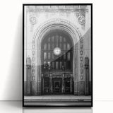 Large abstract wall art depicting Detroit skyline in muted gray and blue tones on a framed acrylic.