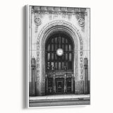 Framed canvas of a vintage-style Detroit landscape painting in muted colors, ideal for office decor.