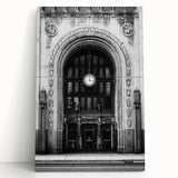 Black and white photo of Detroit skyline on large stretched canvas, suitable as kitchen wall art or for bedroom.
