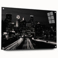 Acrylic print of a large abstract depiction of Minneapolis skyline in cool blue tones.