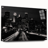 Acrylic print of a large abstract depiction of Minneapolis skyline in cool blue tones.