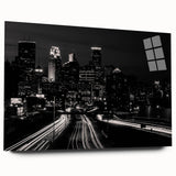 Large abstract wall art of Minneapolis skyline in muted blue tones on acrylic glass, ideal for bedroom or dining room decor.