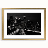 Extra large wall art of abstract Minneapolis skyline in textured gold and black, ideal for living room decor.