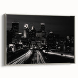 Framed canvas of a vintage Minneapolis landscape painting in black with colorful accents, ideal for office decor.