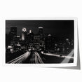 Minneapolis skyline in muted gray and blue tones on a rolled canvas, ideal for art wall dining room.