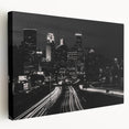 Minneapolis skyline depicted in muted blue and gray on a large stretched canvas, suitable for kitchen wall art.