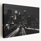 Minneapolis skyline depicted in muted blue and gray on a large stretched canvas, suitable for kitchen wall art.