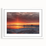 Abstract art print of a Minnesota landscape in muted earth tones, framed with a white mat, suitable for dining room decor.