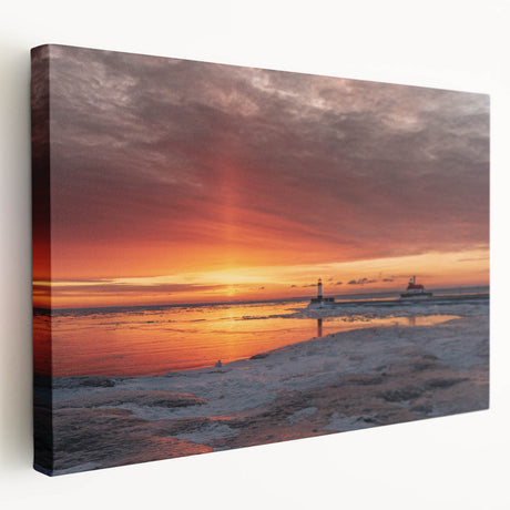 Large canvas print of a serene Minnesota lake scene, using soft blue and green tones, ideal for kitchen wall art.