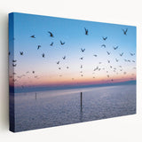 Mississippi river landscape on large stretched canvas, featuring soft blue and green tones, suitable for kitchen wall art.