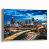 Landscape art painting of Kansas City skyline in vibrant colors on a framed canvas, ideal for office decor.